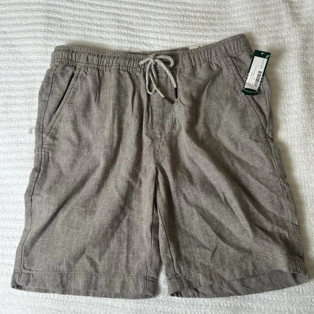 Men's Drawstring Linen-Blend Shorts in Taupe